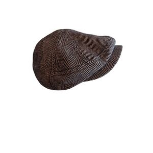 Cremieux Collection Mens Herringbone Newsboy Cap S/M Wool Polyester Blend Black/